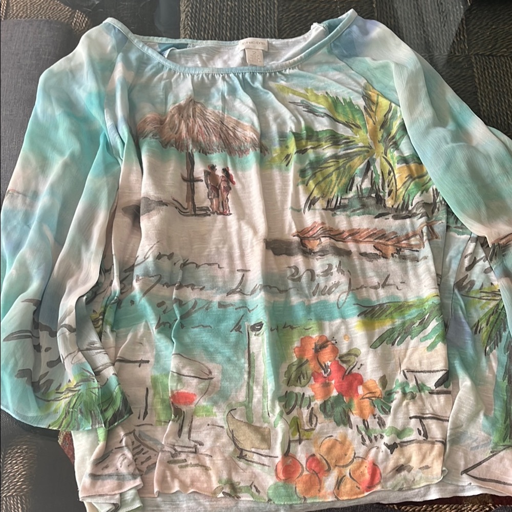 Tropical Print Sheer Blouse